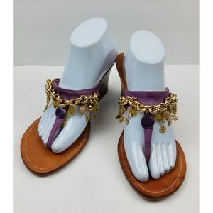 il Sandalo Italia Teserone Brothers Suede Thong Charm Wedge Sandals Size 40